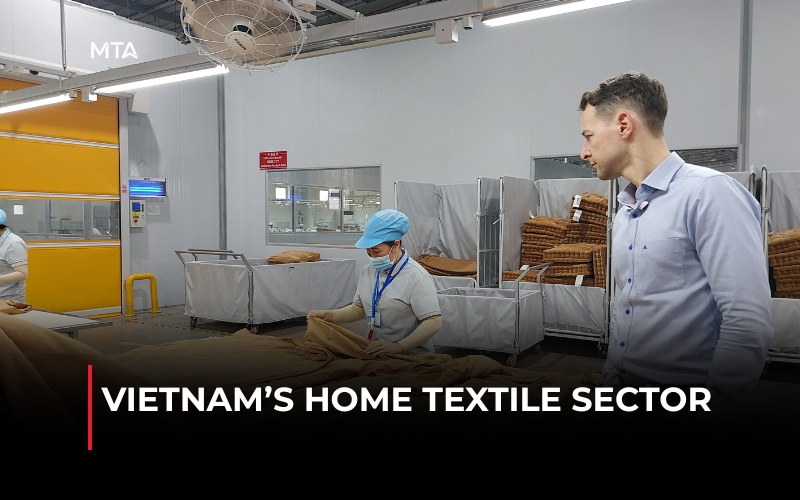 Home textile products including bedding, towels, and fabrics for the Vietnam textile industry