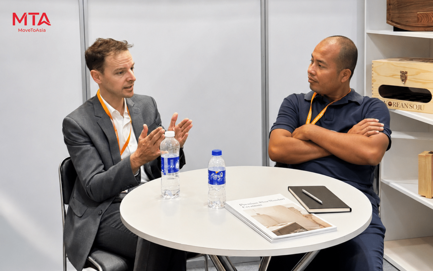 MoveToAsia team discussing sourcing opportunities with buyers at Global Sourcing Fair 2026