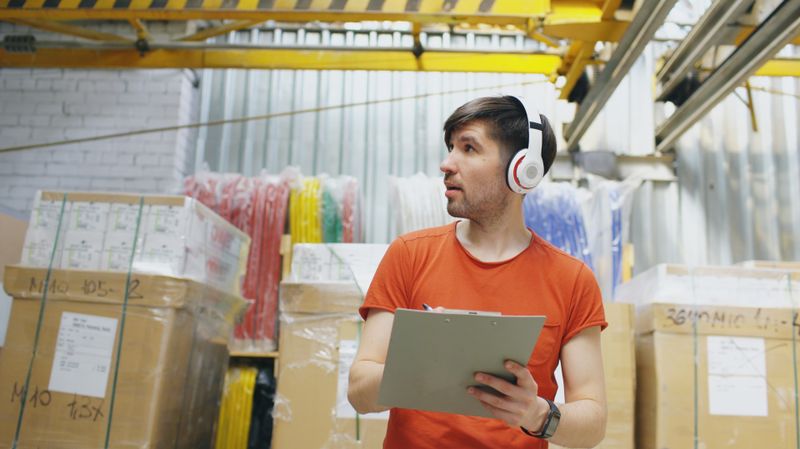 Contrôle de marchandises dans un entrepôt logistique.