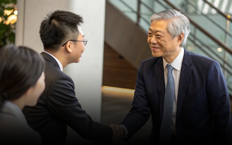 Business professionals negotiating and building partnerships in Vietnam
