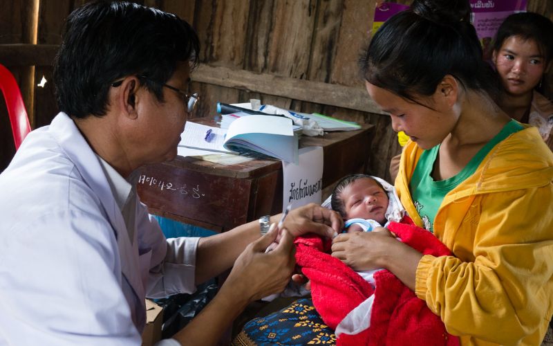 Trends in healthcare expenditure in Laos, highlighting investments in hospitals, medical services, and healthcare infrastructure