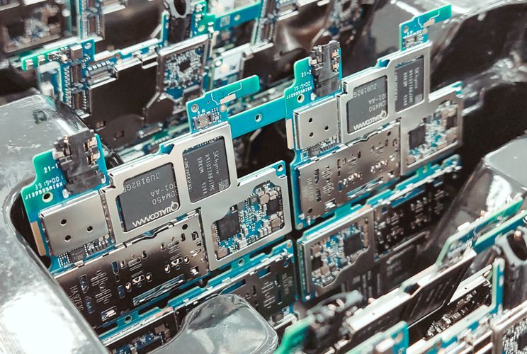 Electronic components on a production line in the Philippines.
