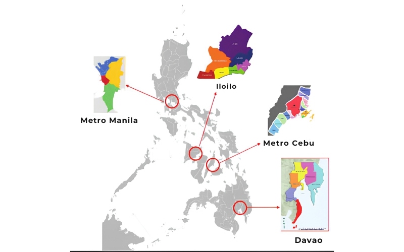 Carte des principales zones de talents aux Philippines.